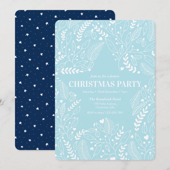 Aqua Navy Stars Weihnachtsfeier Party Einladung (Vorne/Hinten)