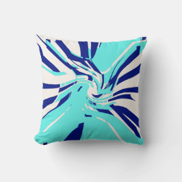 Aqua Navy Weißwirbeln Abstraktes Blumendesign Kissen