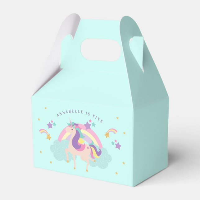 Aqua | Niedlich Unicorn Rainbow Personalisiert Geschenkschachtel (Vorderseite)