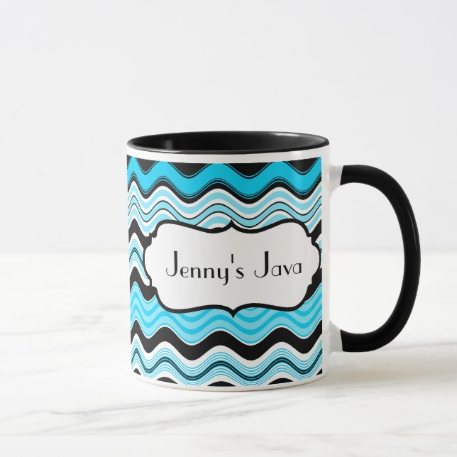 Aqua, Noir, Blancs Gris Vives Personnalisé Mug (Droite)