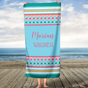 Aqua Nom personnalisé Turquoise Serviette de bain 