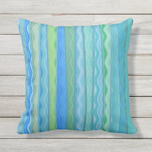 Aqua Ocean Abstrakt Stripe Pillow 16x16 Kissen