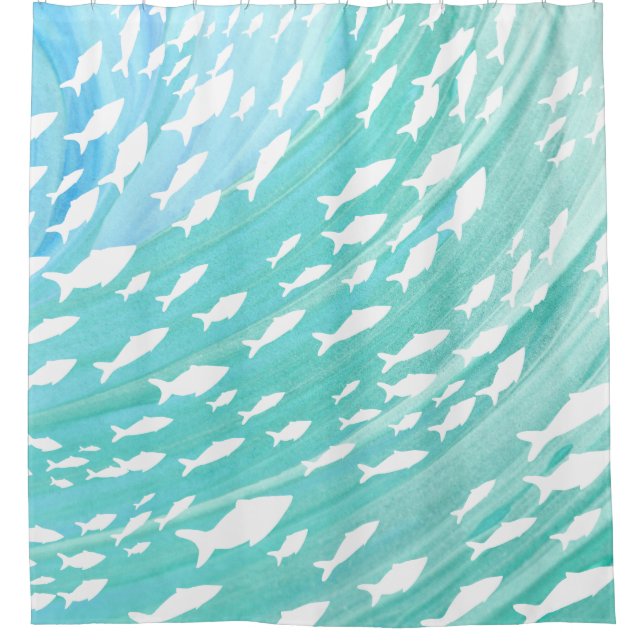 Aqua Ocean Fish Beachy Muster Duschvorhang (Vorderseite)