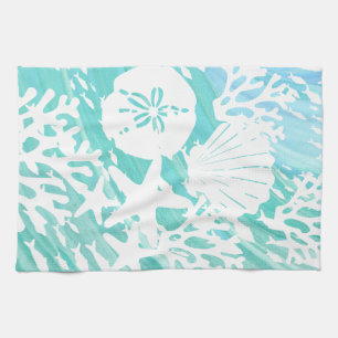 Aqua Ocean Seashells Fisch Coral Geschirrtuch
