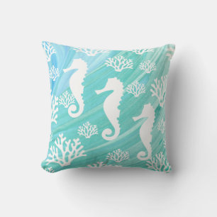 Aqua Ocean Seepferd Coral Meereswelt Kissen