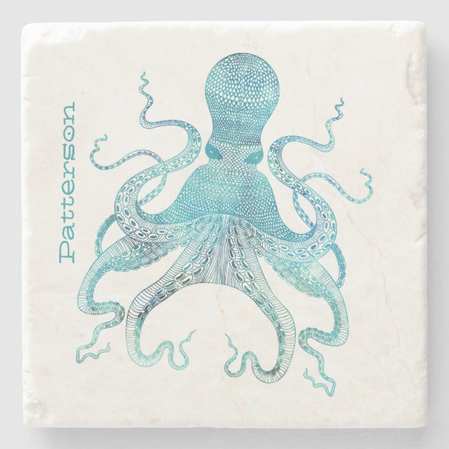 Aqua Octopus Personalisiert Stone Untersetzer (Vorderseite)
