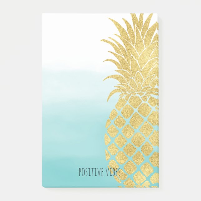 Aqua Ombre Gold Glam Ananas Post-it Klebezettel (Vorderseite)
