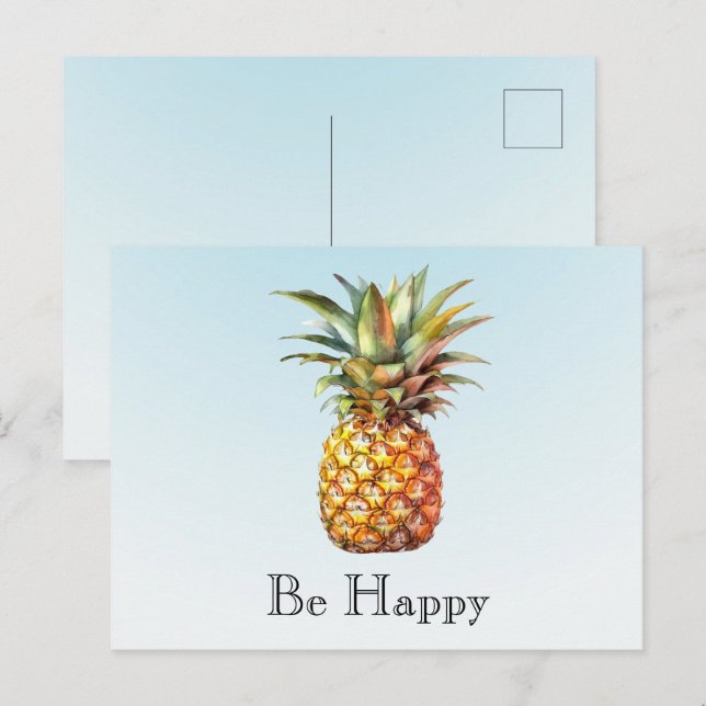 Aqua Ombre Happy Tropical Pineaple Postkarte (Vorne/Hinten)