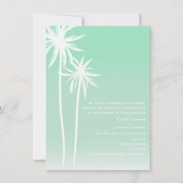 Aqua Ombré Palm Trees Beach Wedding Invitation (Devant)