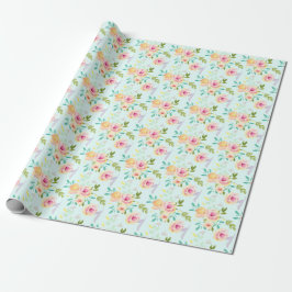 Aqua Ombre Rosa Gelbe Flora Geschenkpapier