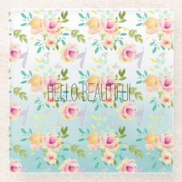Aqua Ombre Rosa Gelbe Flora Glasuntersetzer