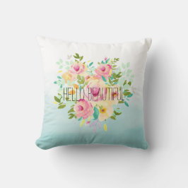 Aqua Ombre Rosa Gelbe Flora Kissen