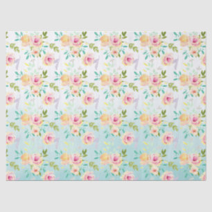 Aqua Ombre Rosa Gelbe Flora Seidenpapier