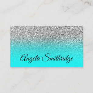 Aqua Ombre Silber Glitter Foto Visitenkarte