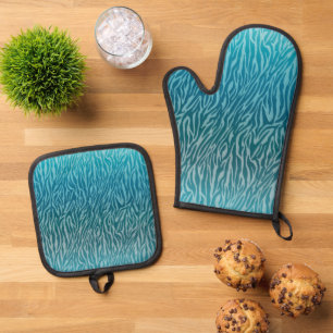 Aqua Ombre Zebra Print Ofenhandschuh & Topflappen-Set