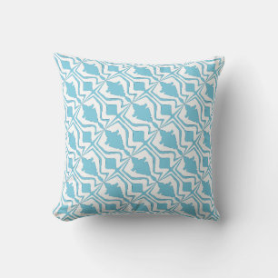 Aqua on White Sound Wave Design Diagonal Muster Kissen