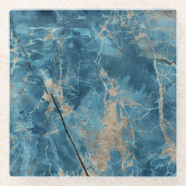 Aqua Onyx Marmor: Hochauflösendes Design. Glasuntersetzer (Vorderseite)