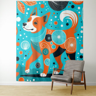 Aqua-Orange Canine Wandteppich