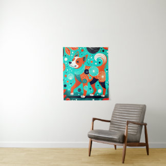 Aqua-Orange Canine Wandteppich
