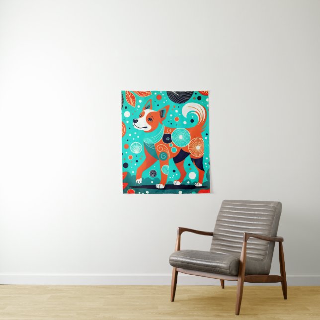Aqua-Orange Canine Wandteppich (Beispiel)