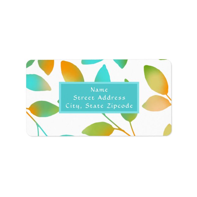 Aqua Orange Green Blätter Adressaufkleber (Vorne)