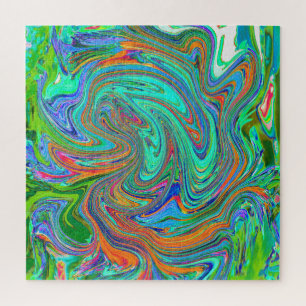 Aqua, Orange und Grün Groovy Abstrakte Retro-Kunst