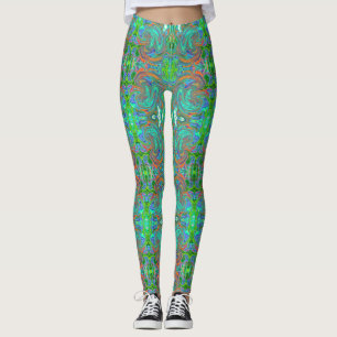 Aqua, Orange und grüne groovige abstrakte Retro-Ku Leggings