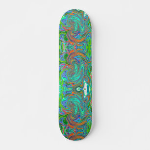 Aqua, Orange und grüne groovige abstrakte Retro-Ku Skateboard