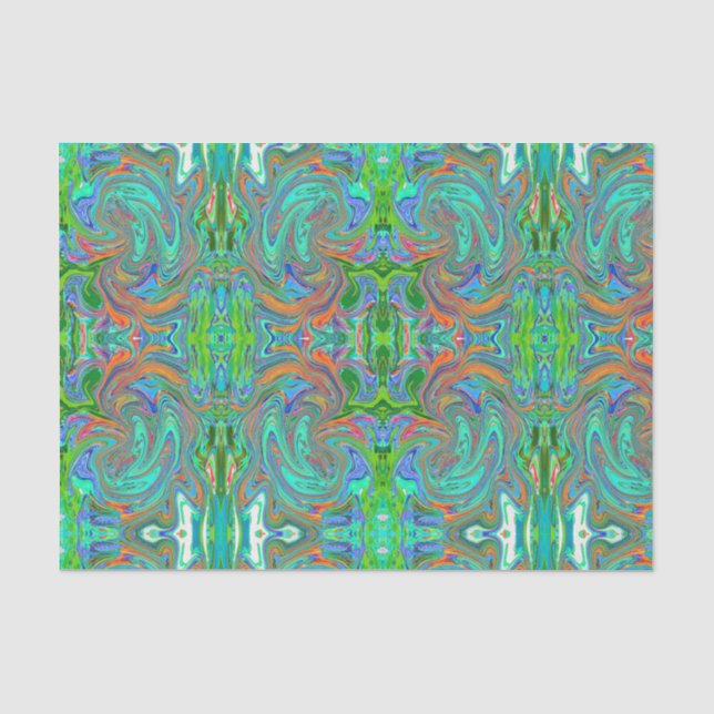 Aqua, Orange und Grüne Groovy Abstrakt Retro Art Seidenpapier (Vorderseite)