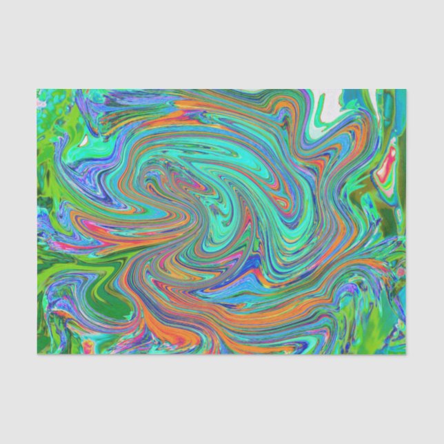 Aqua, Orange und Grüne Groovy Abstrakt Retro Art Seidenpapier (Vorderseite)