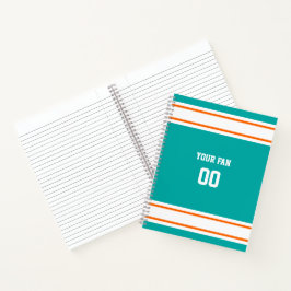 Aqua, Orange & White Football Team Spiral Notizbuch