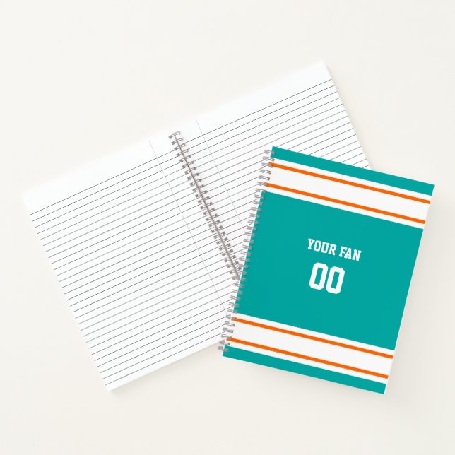 Aqua, Orange & White Football Team Spiral Notizbuch (Innenseite)