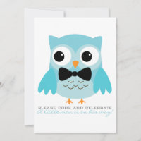 Aqua Owl avec Bow Cravate Baby shower Invitation