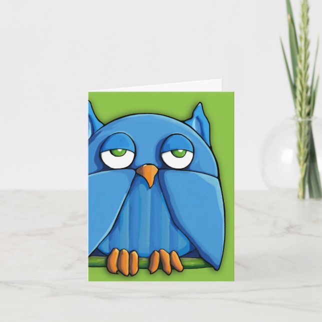 Aqua Owl Green Note Card Karte (Vorderseite)