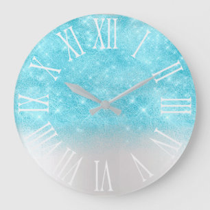 Aqua-Ozean-Glitzereffekt weißer Funken-Girly Große Wanduhr
