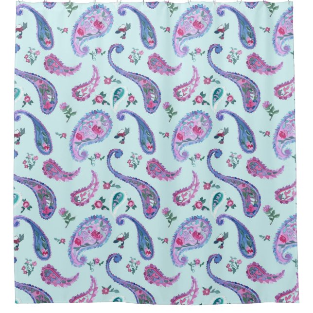 Aqua Paisley Lavender Duschvorhang (Vorderseite)