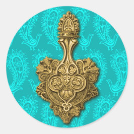 Aqua Paisley Peacocks Sticker / Umschlag Aufkleber