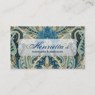 Aqua Paisley Vintages Blumenmuster Visitenkarte