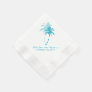 Aqua Palm Trees Beach Wedding Serviette