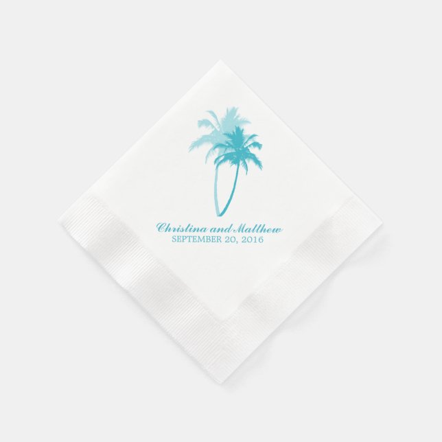 Aqua Palm Trees Beach Wedding Serviette (Ecke)