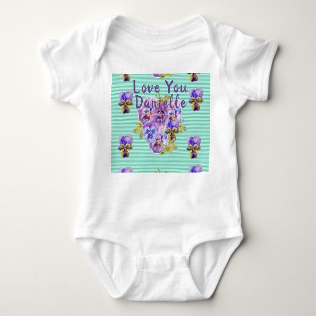 Aqua Pansy Liebe Babies Ein-Stück-Bodysuit Baby Strampler (Vorderseite)