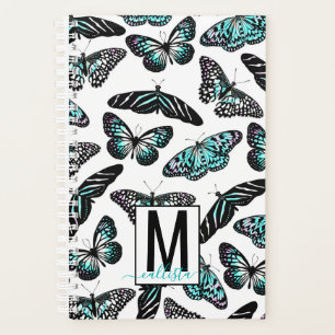 Aqua Papillons Turquoises Aquarelle Motif Monogram