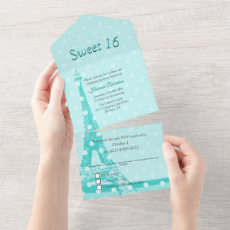 Aqua Paris Themed Sweet 16 All In One Einladung