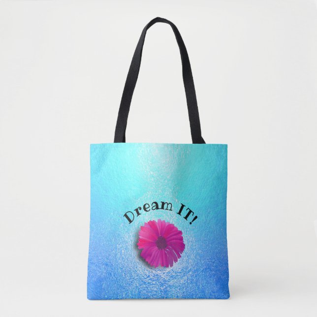 Aqua Pattern mit Fuchsia Vivid Blume Tasche (Vorderseite)