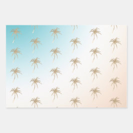 Aqua Peach Gold Tropical Palm Tree Geschenkpapier Set