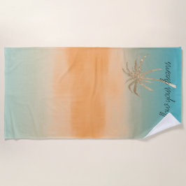 Aqua Peach Gold Tropical Palm Tree Ombre Strandtuch