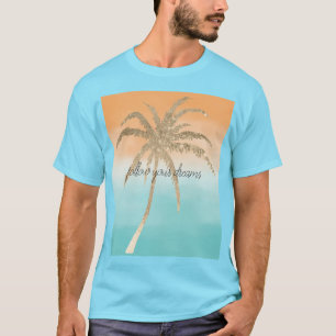 Aqua Peach Gold Tropical Palm Tree Ombre    T-Shirt