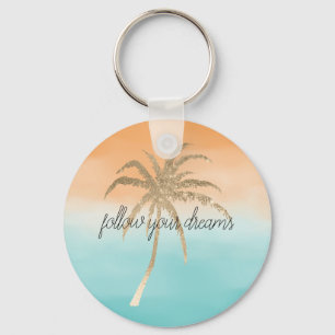 Aqua Peach Gold Tropical Palm Trees Ombre Schlüsselanhänger