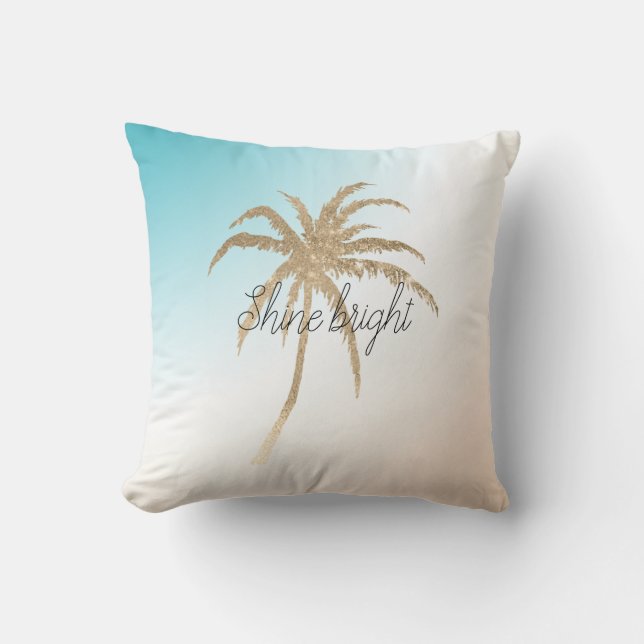  Aqua Peach Gold Tropischer Palmenbaum           Kissen (Vorderseite)