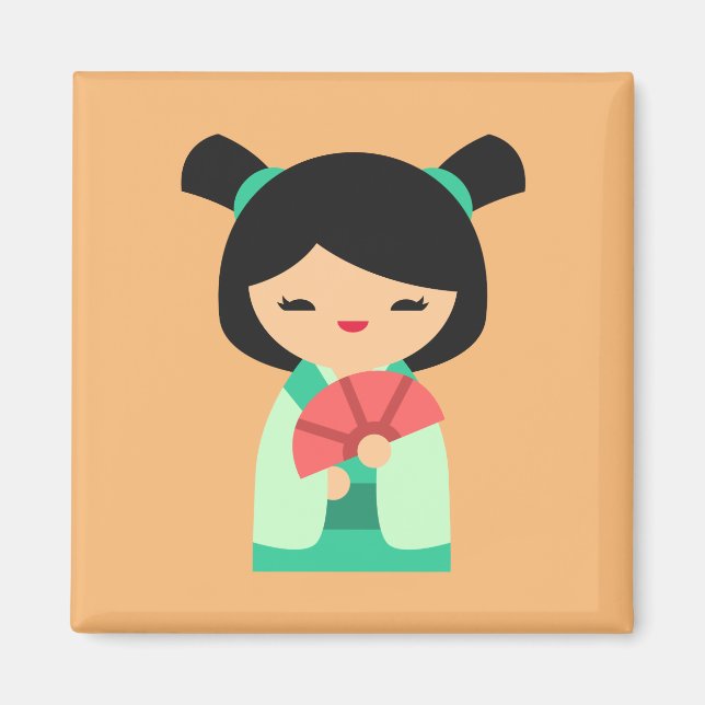 Aqua peach Kokeshi Japanese dolls Magnet (Vorne)